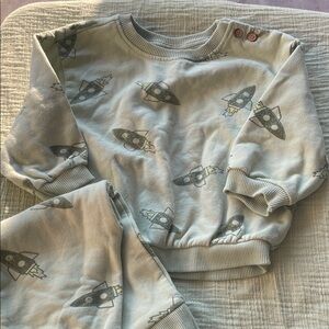 Baby Rocket Print Sweat Set - Soft Sage
